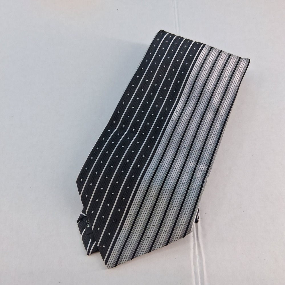 Alessandro Magno Necktie Mens Black Gray Silk Striped Dotted Geometric Woven